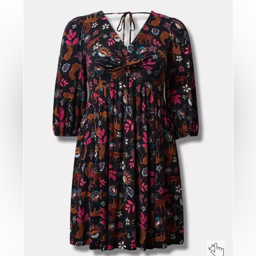Torrid Black and Pink Mini Rayon Slub Balloon Sleeve Twist Font Dress